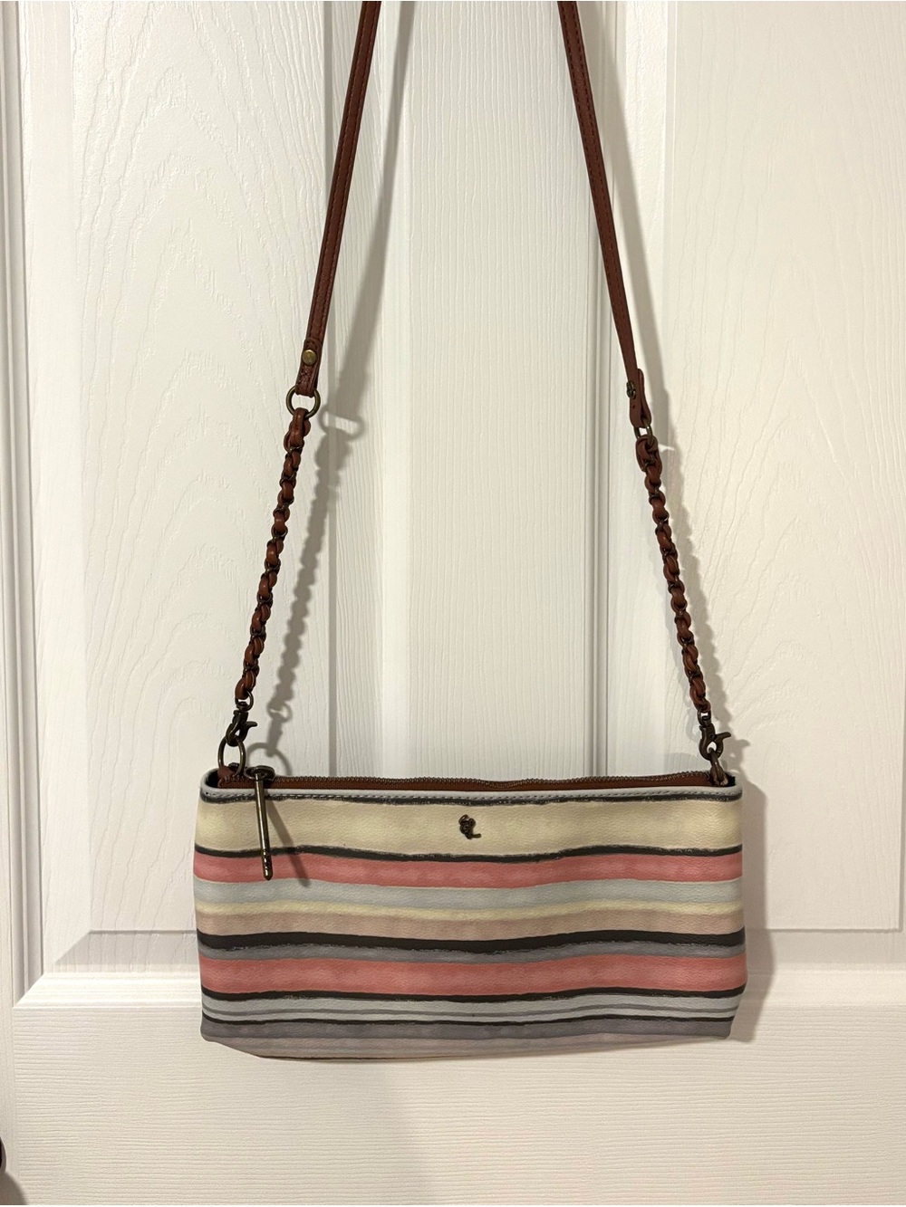 Boho Elliott Lucca Multicolor Striped Crossbody Bag Boho Leather Trim